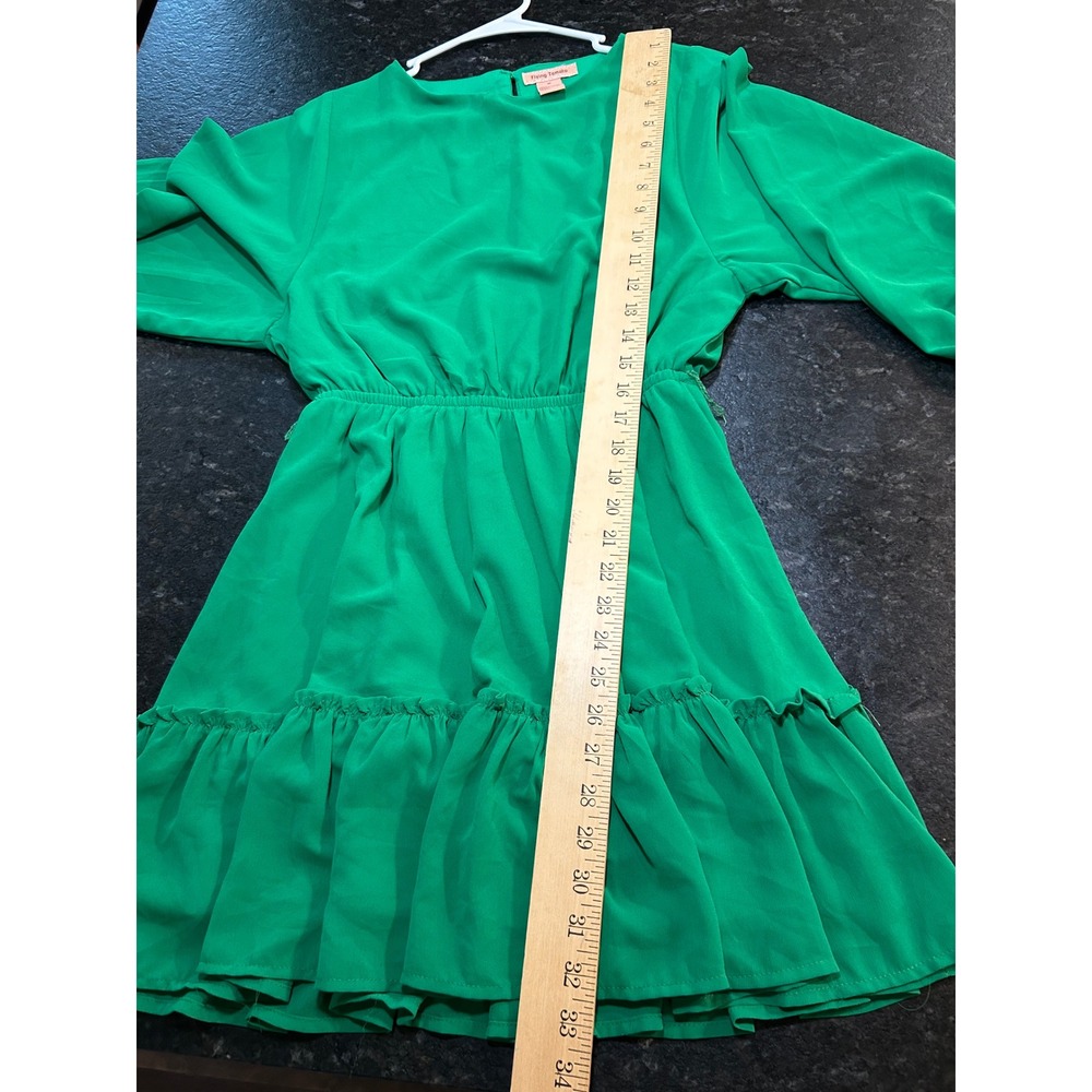 Flying Tomato Green Long Sleeve Ruffle Hem Mini Dress Elastic Waist Womens M - Picture 6 of 7